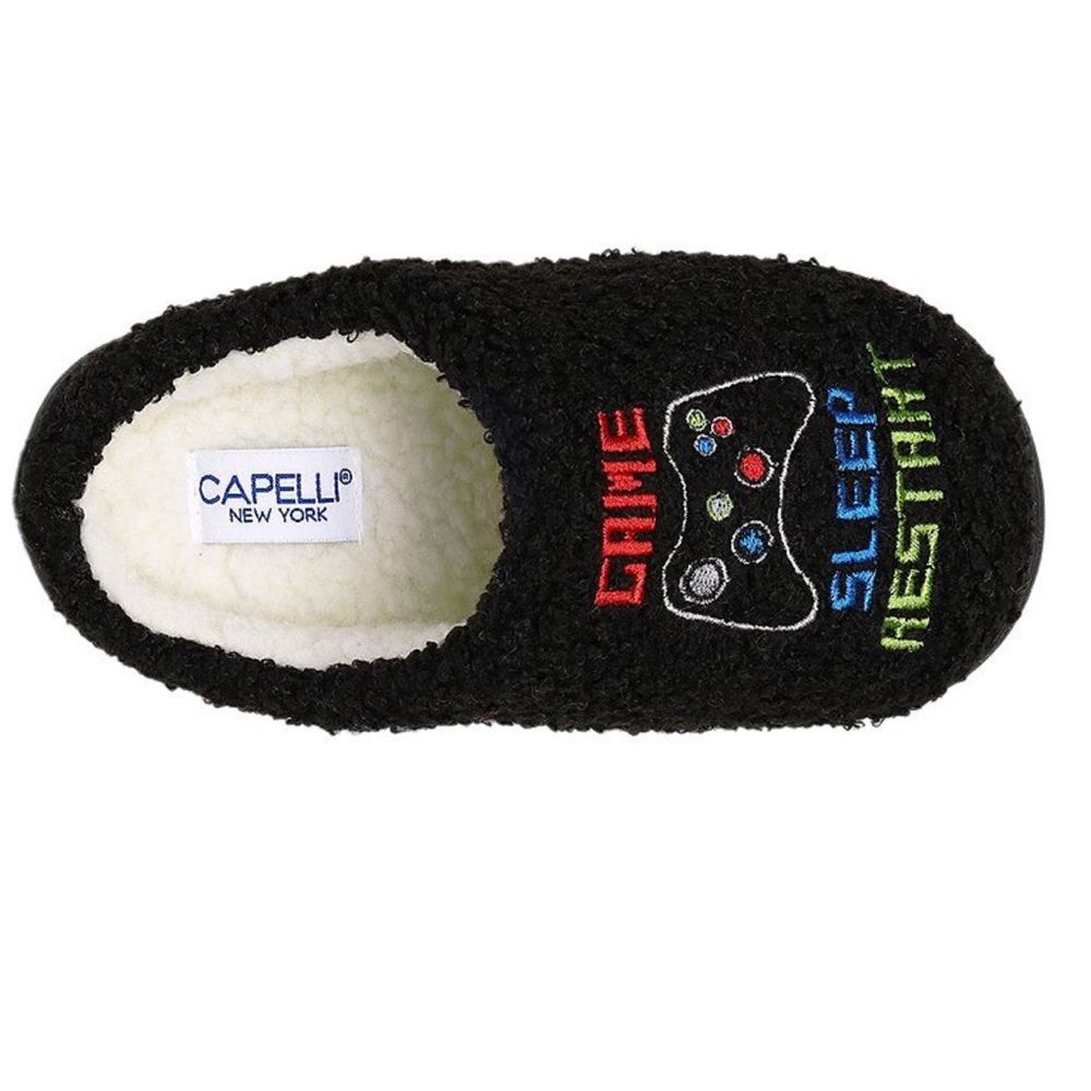 Capellini Kids Gamer Themed Slippers Indoor NEW Size 3/4 Black Faux Fur Medium